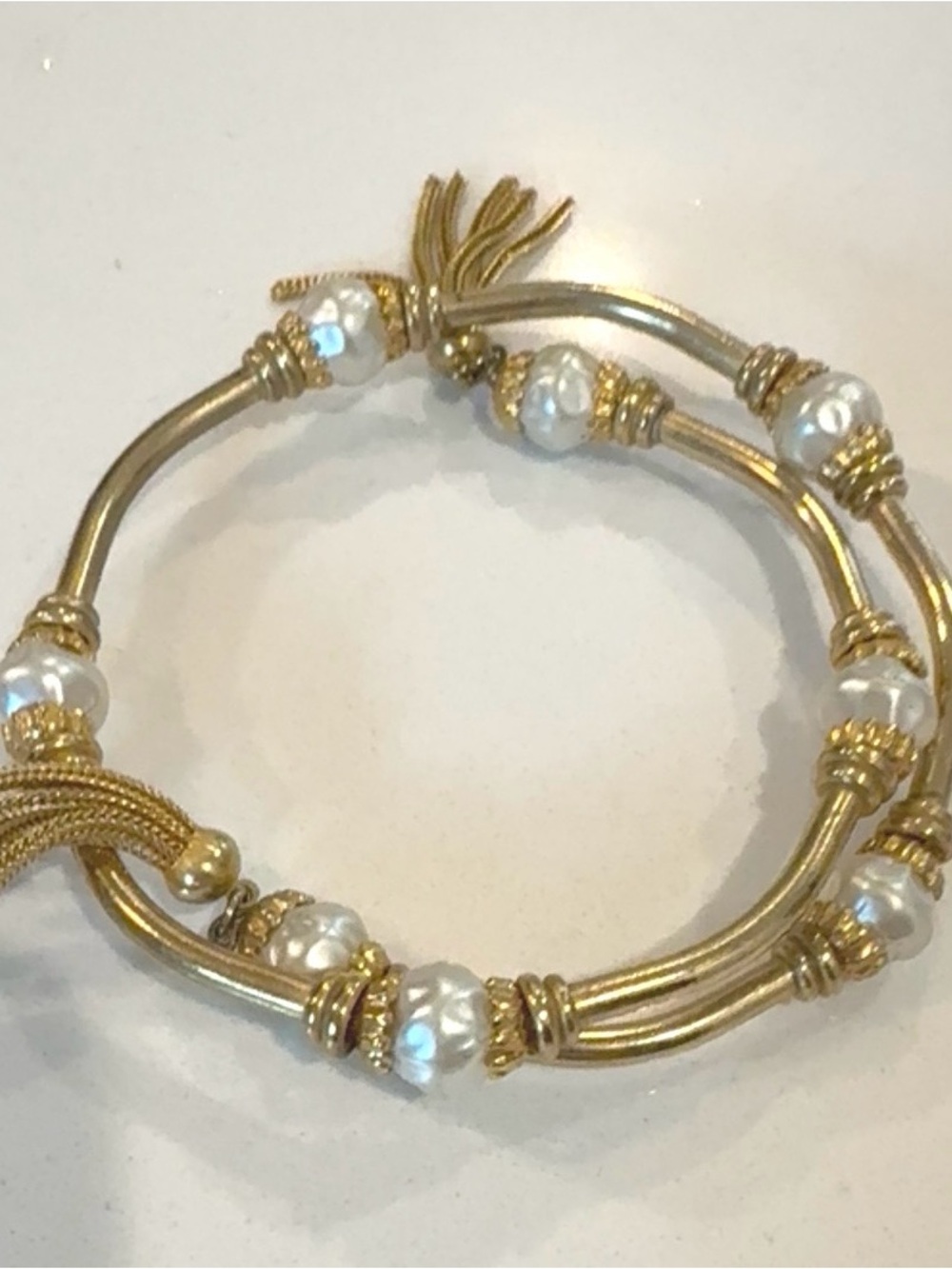 Vintage Miriam Haskell inspired Faux Baroque Pearl and Gold Tone Bracelet